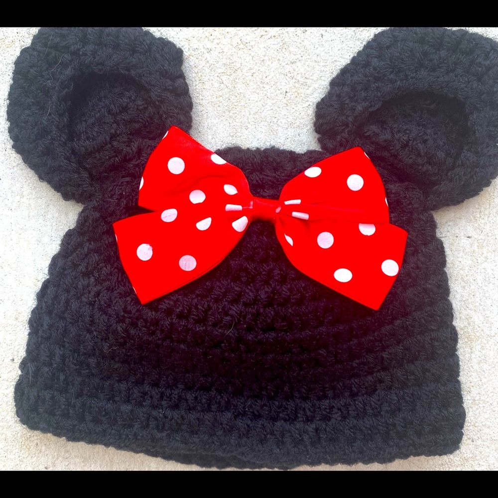 Mickey Mouse Ears, baby Bernie crochet hat, worn 1